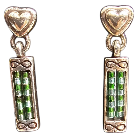 Brighton Jewelry - Brighton Silver Green Heart Infinity Beaded Art Deco Dangle Post Earrings